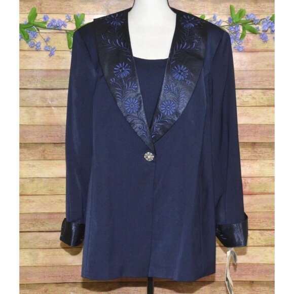 Vintage NWT ML Studio Women's Navy Blue Skirt Suit Plus Size 22W Career Church - Picture 3 of 16